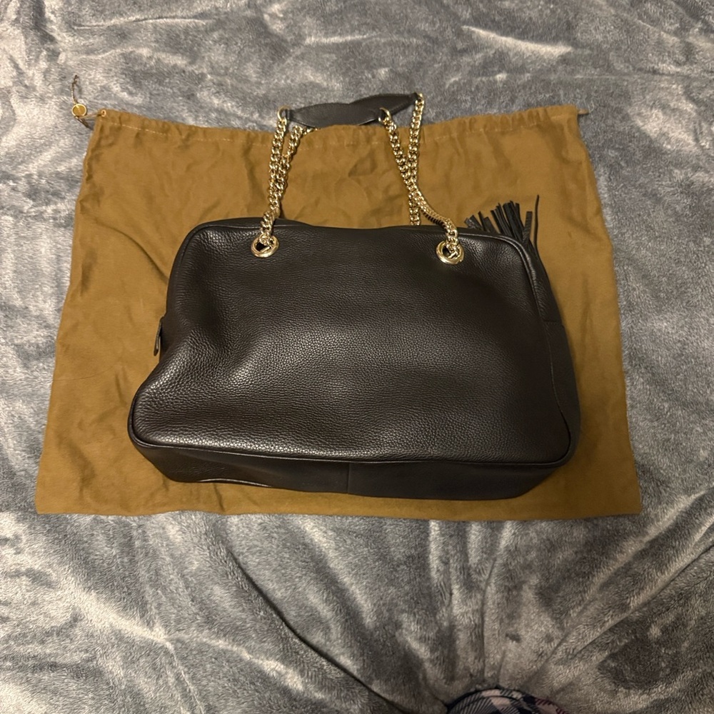 Gucci Black Soho Double Chain Bag - Leather Shoulder Bag with Gold Chain - Picture 5 of 17